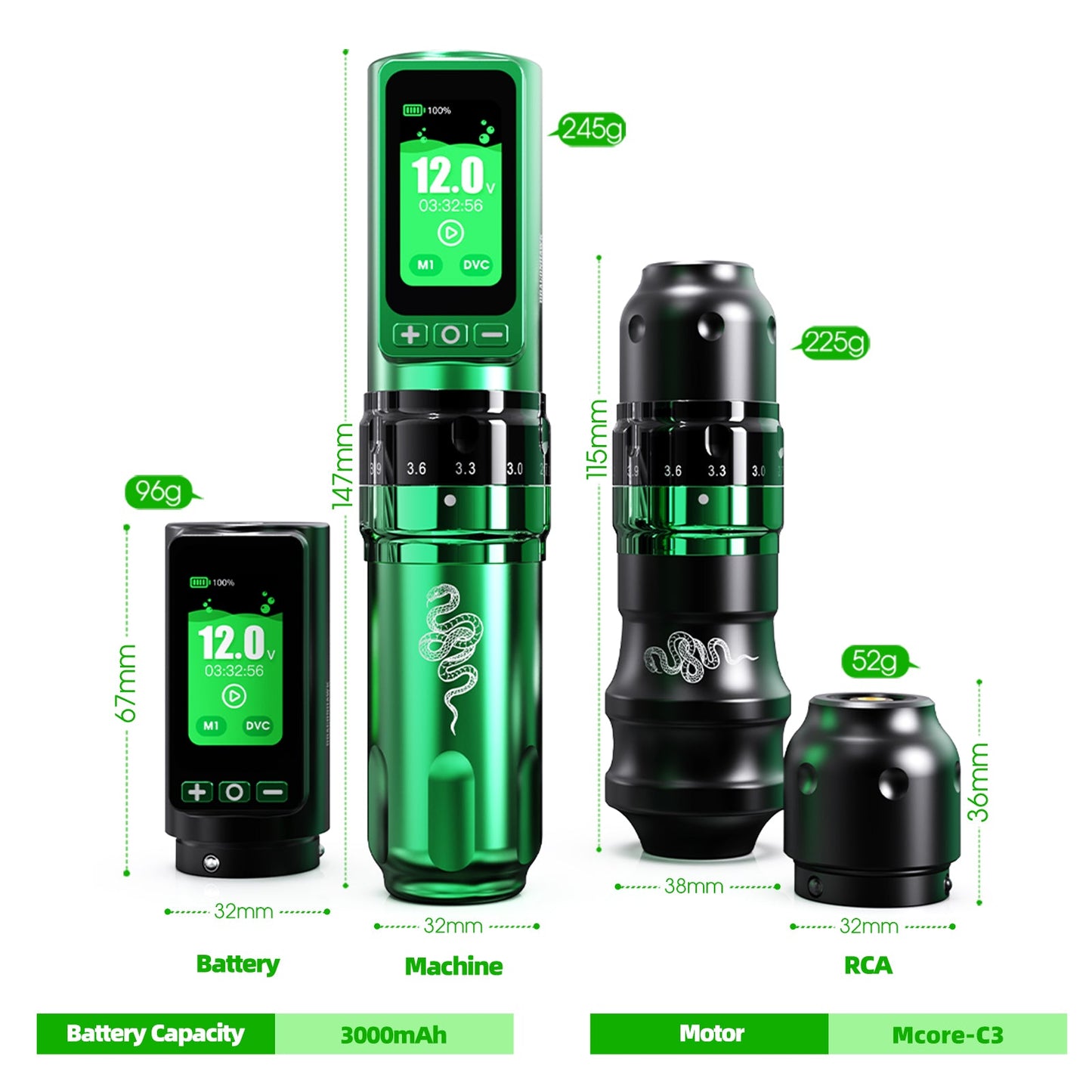 Dragonhawk Fold Pro Year of Snake Edition Wireless Tattoo Machine Pen 3000mAh Battery